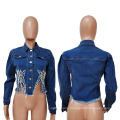 L99472 Women Plus Size Hot Design Casual Beaded Denim Short Jacket